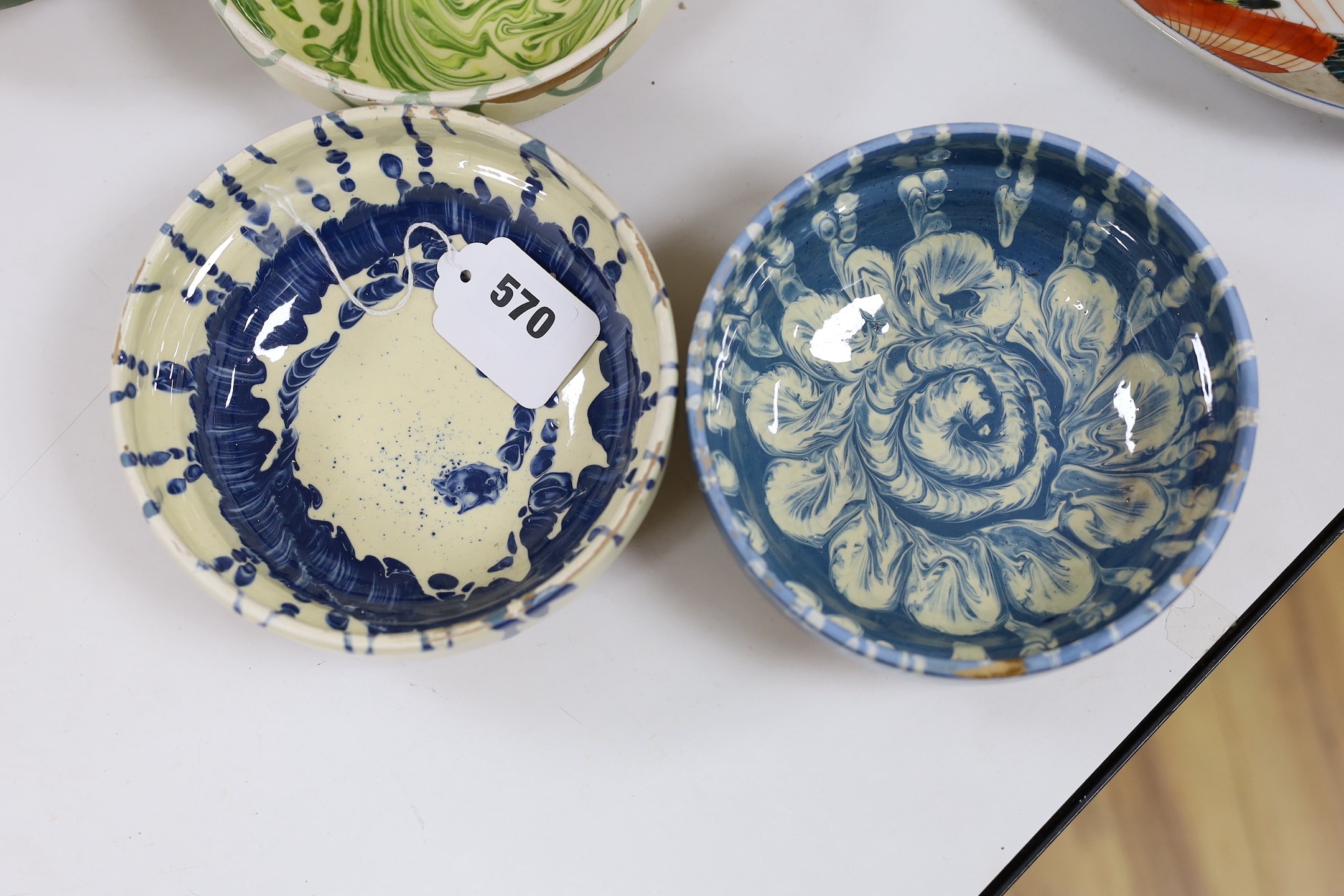 Six Continental pottery sponge ware bowls, 16cm diameter